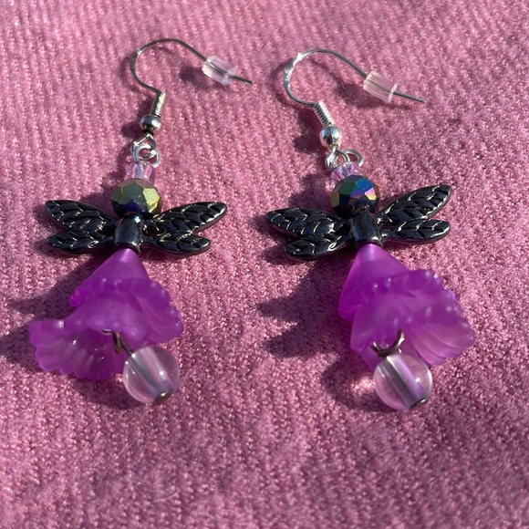 Handmade Bohemian Dancing Fairy Angel Earrings Made w New & Upcycled Beads - Picture 3 of 4